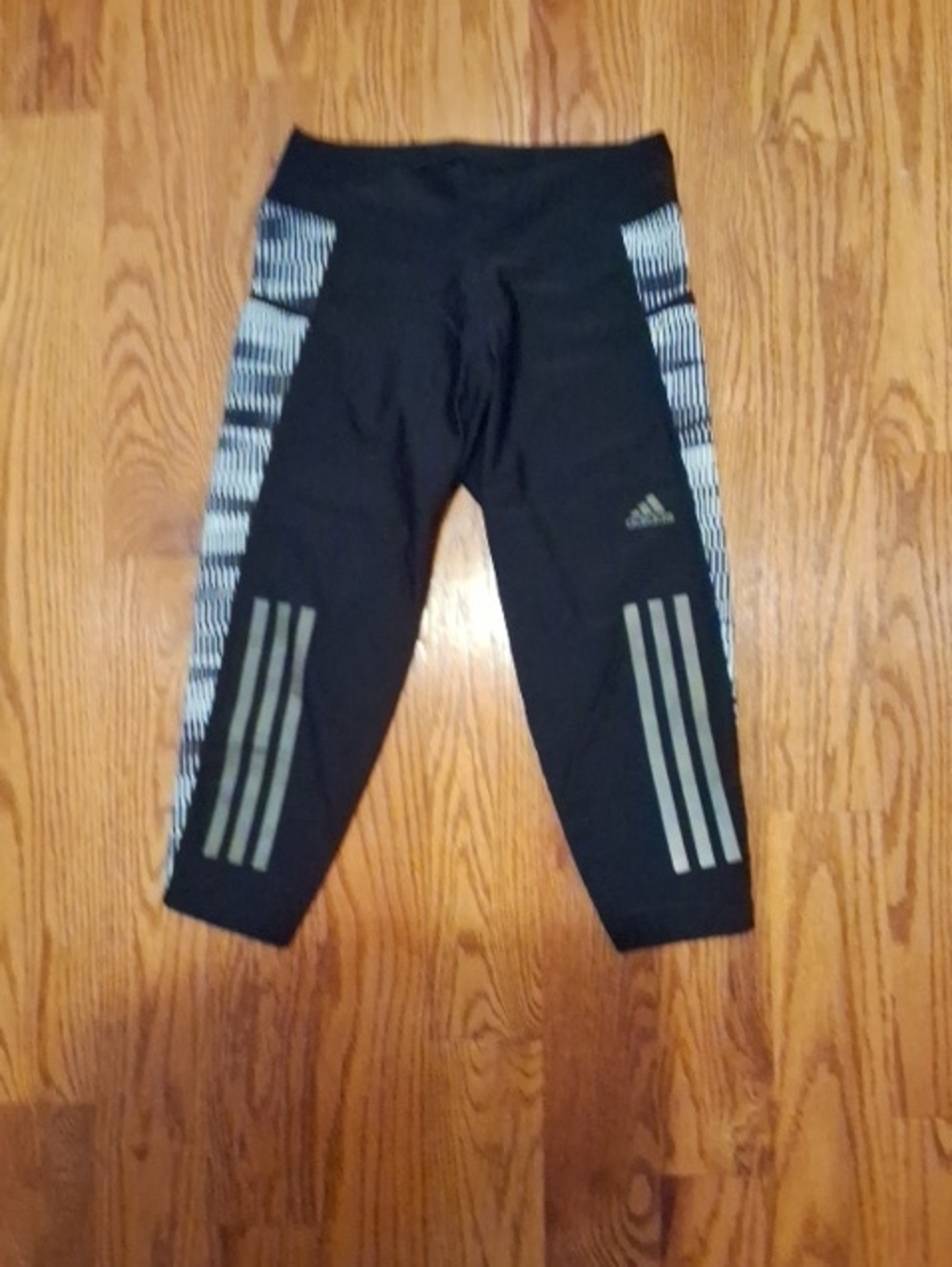 adidas Black Young Adult Or Kids Athletic Leggings with Gray Stripes